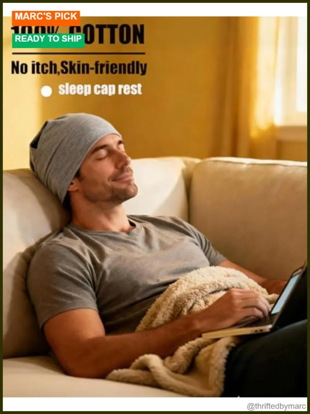 100% Cotton Beanie Slouchy Soft Skull Cap Lightweight Sleep Hat Unisex